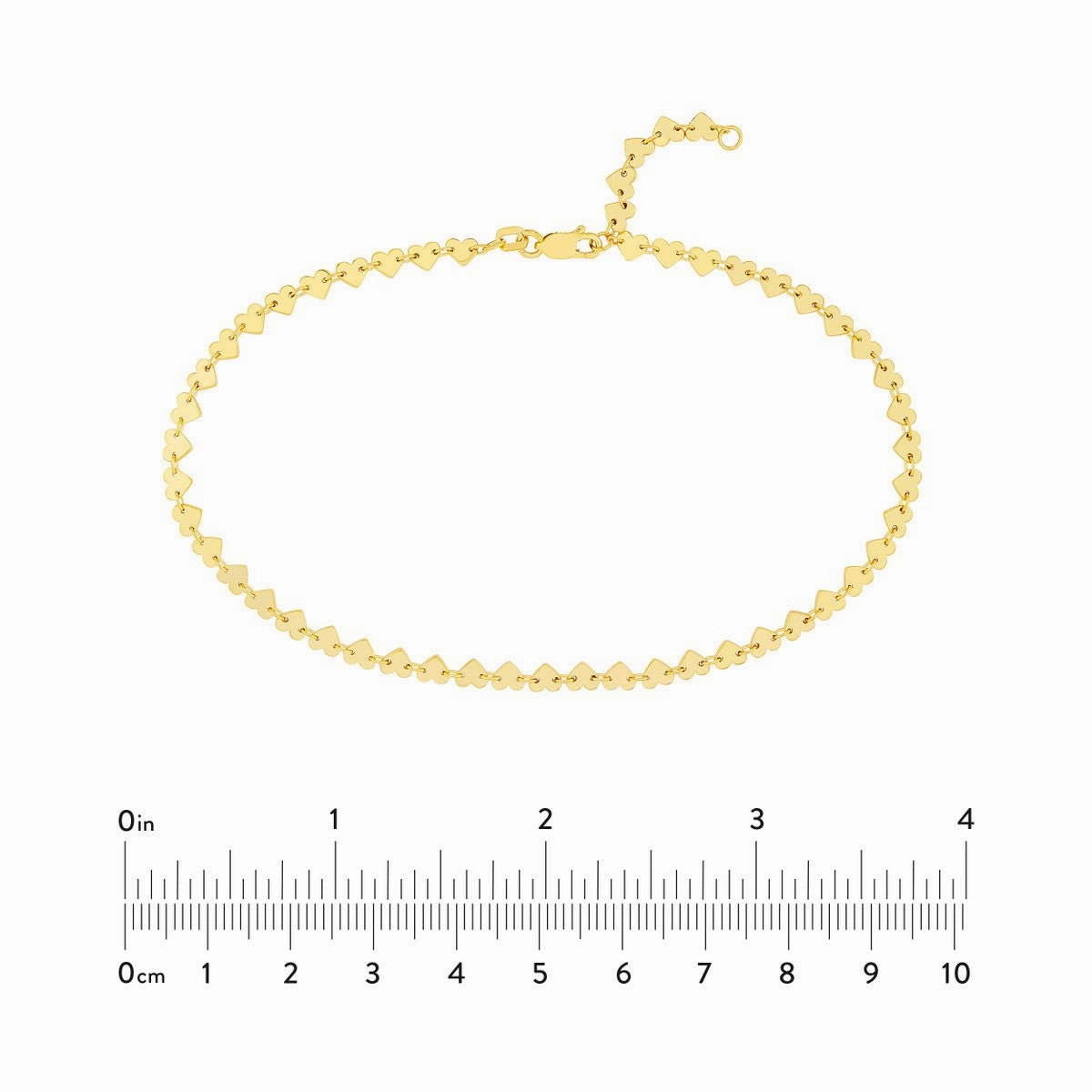 14K Yellow Gold Side by Side Heart Station Anklet