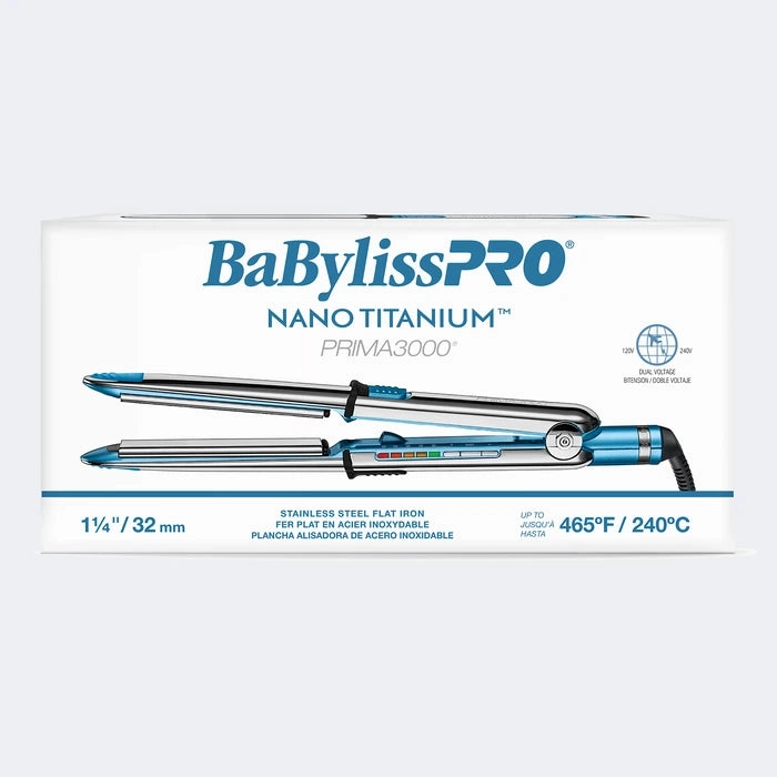 BaBylissPRO® Nano Titanium™ Prima3000 Stainless Steel 1.25 Flat Iron Dual Voltage [BNT3000TUC]
