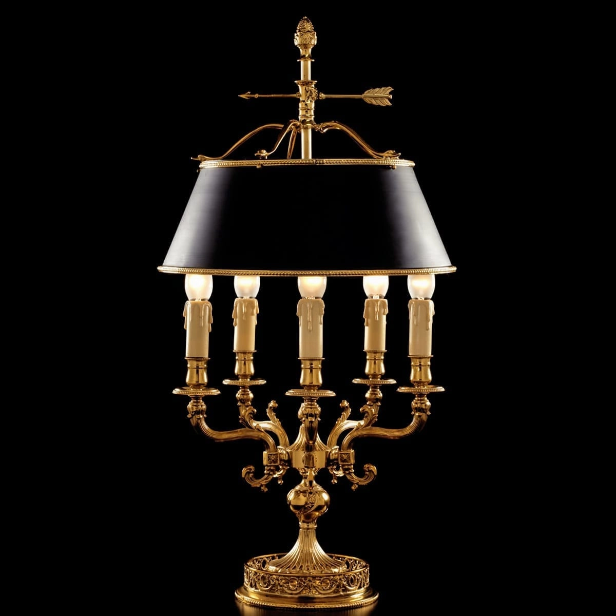 Bouillotte-Style Table Lamp With French Gold finish And Black Shade