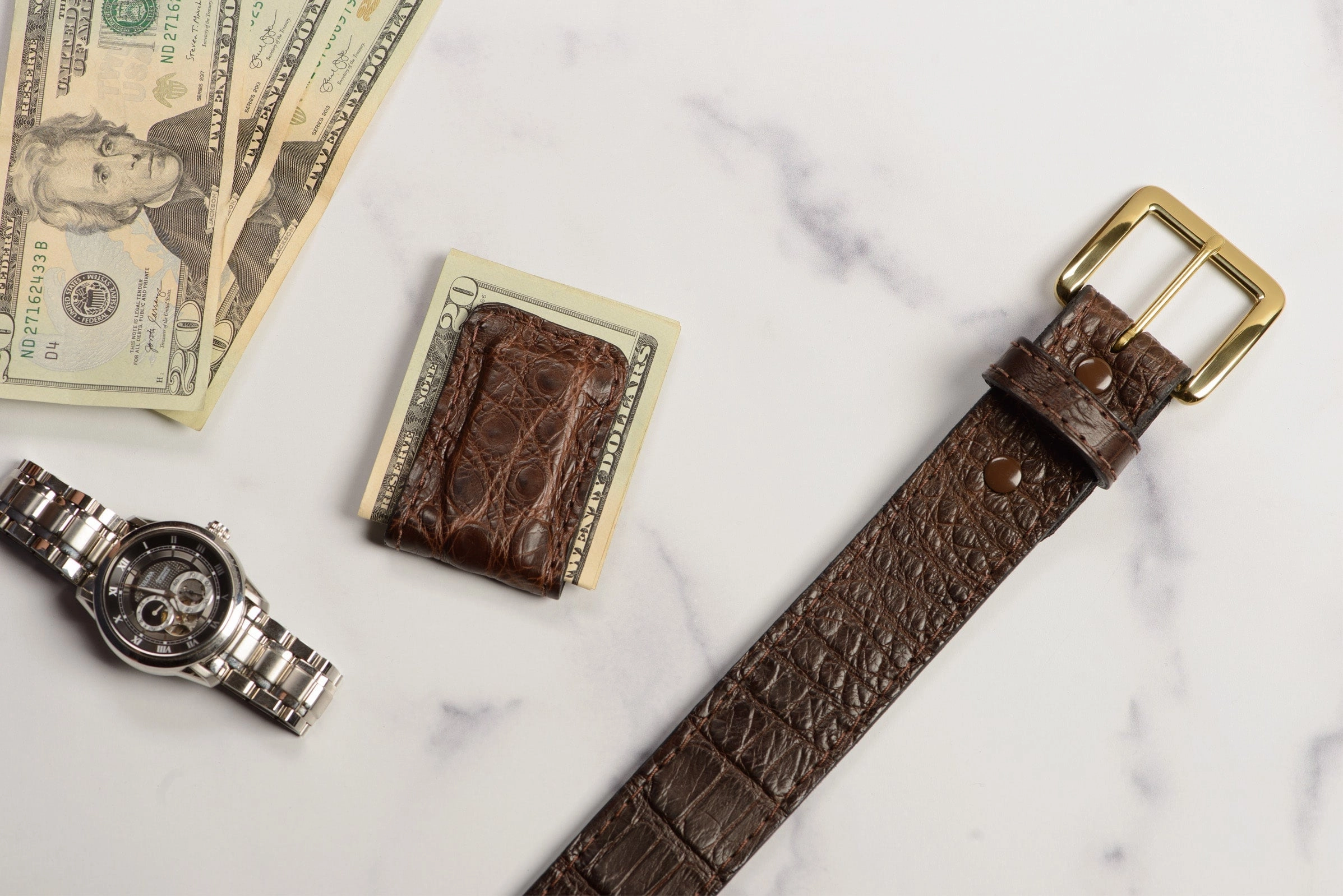 Brown Alligator Men's Magnetic Money Clip