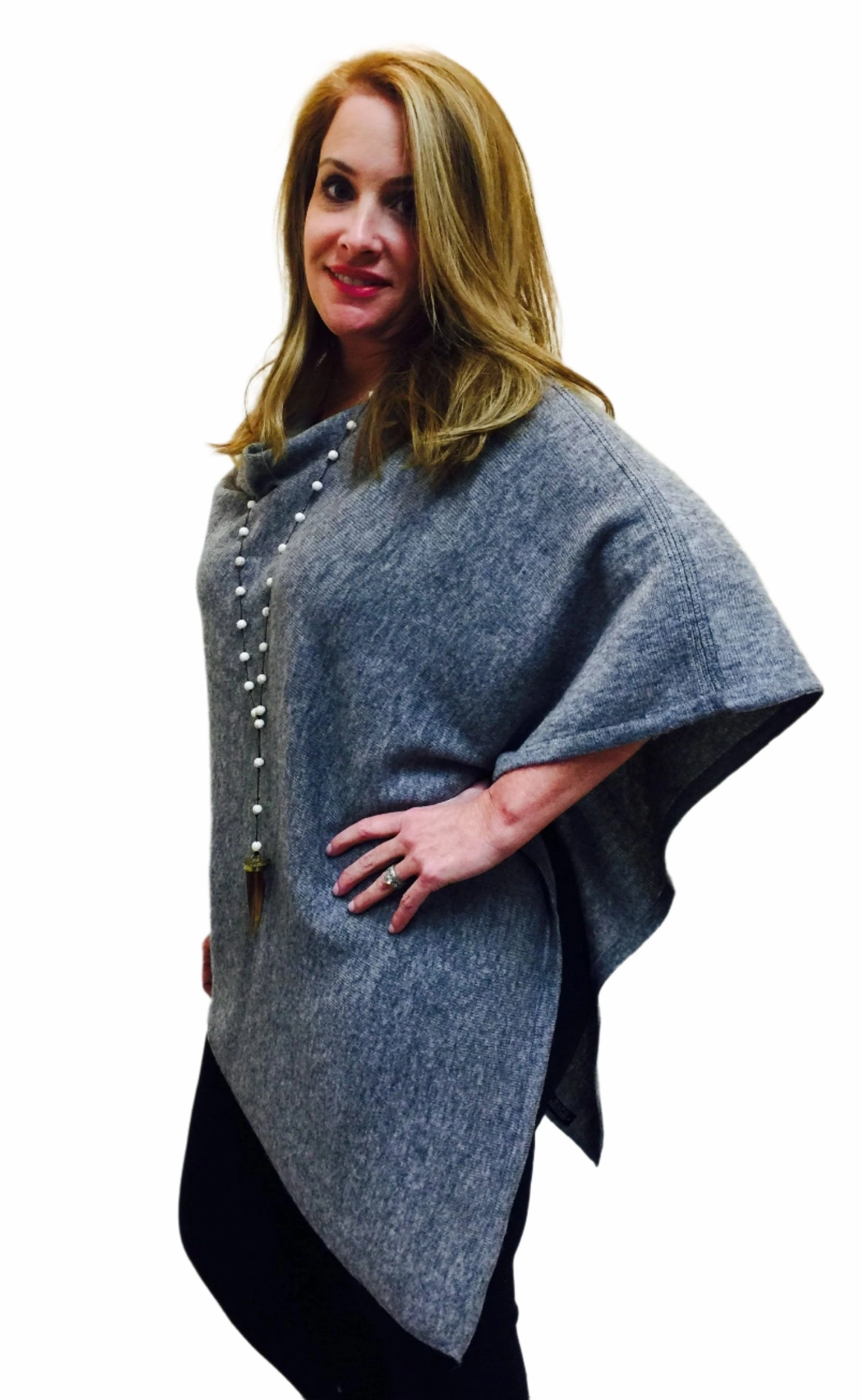 Cashmere Poncho From Nepal Heather Gray