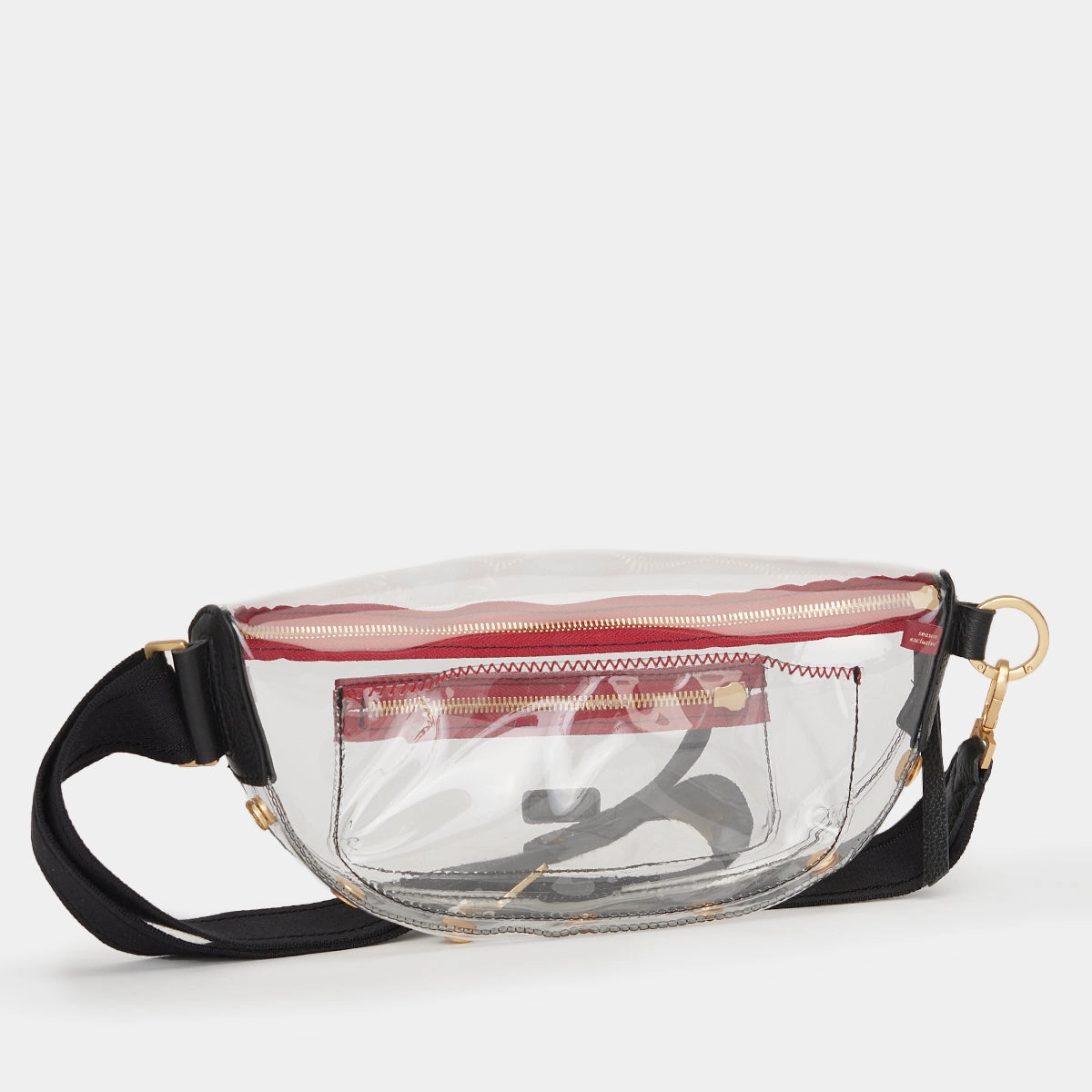 Charles Crossbody | Clear Black/Brushed Gold Red Zip | Med