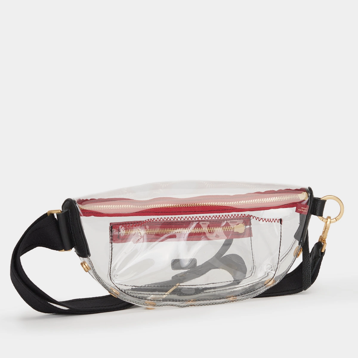 Charles Crossbody | Clear Black/Brushed Gold Red Zip | Med