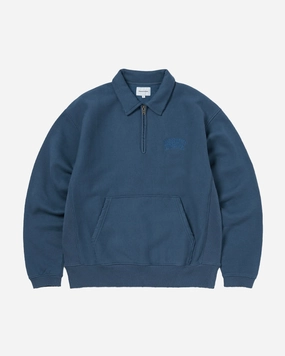 Damaged Half Zip Polo Sweatshirt Deep Water
