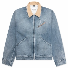 Denim Jacket with Corduroy Collar - Light Blue