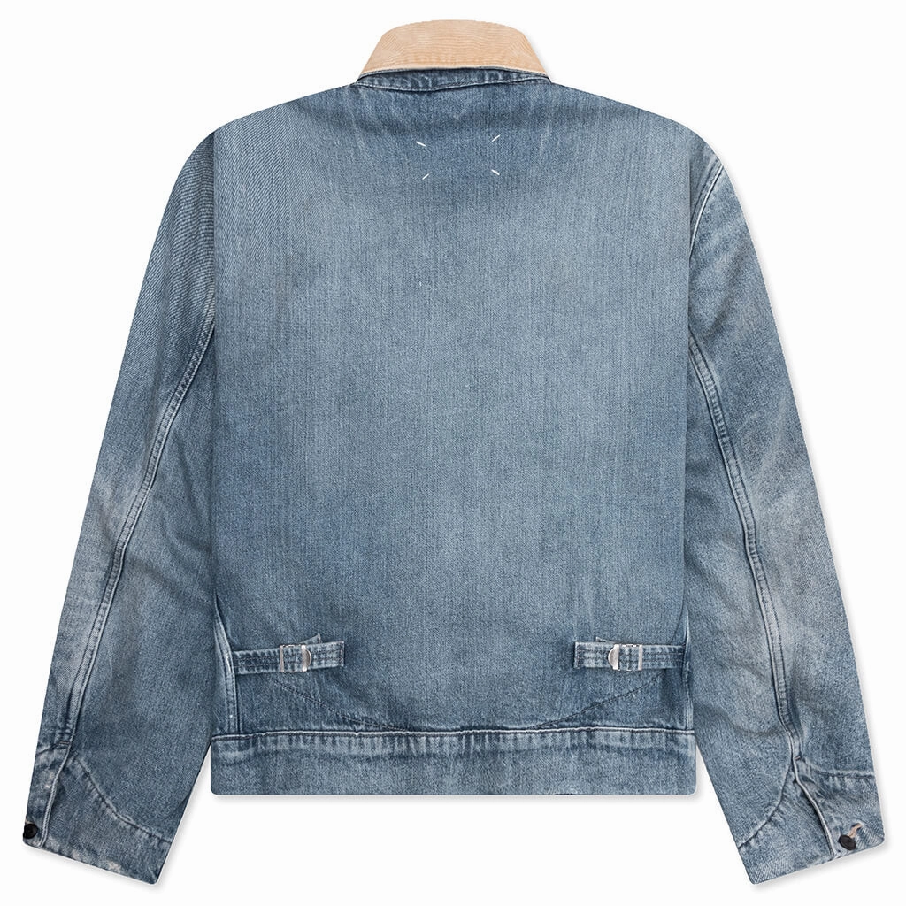 Denim Jacket with Corduroy Collar - Light Blue