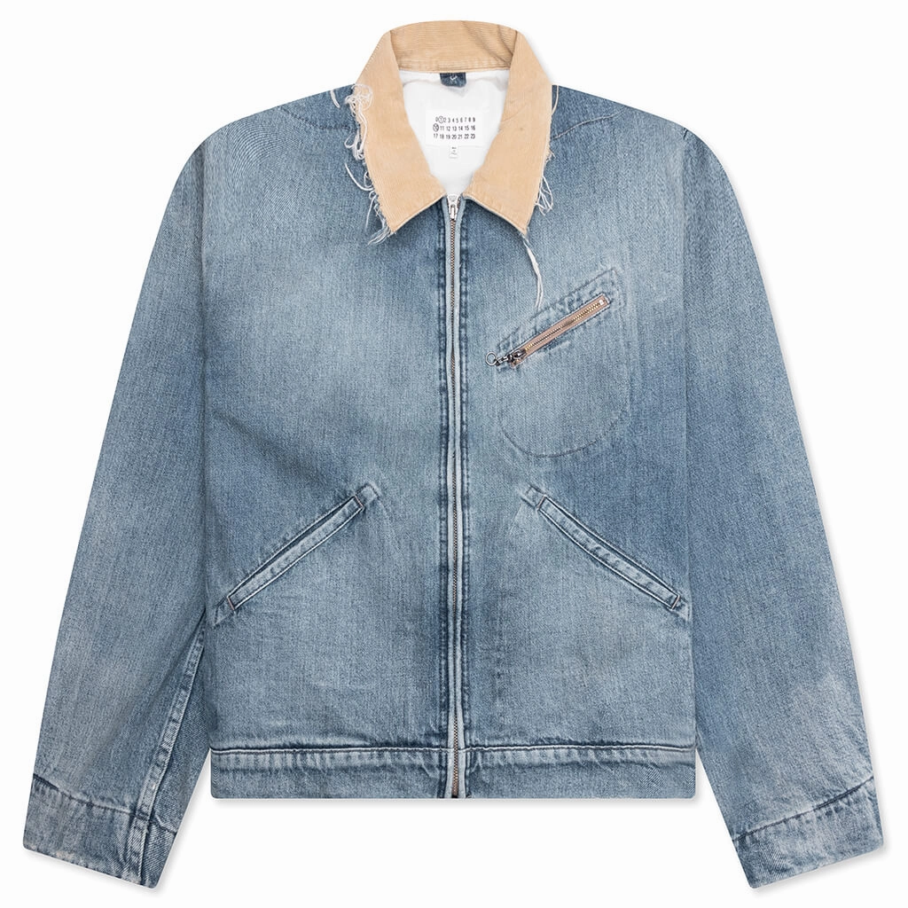 Denim Jacket with Corduroy Collar - Light Blue