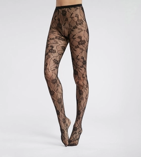 Dim Style Black Women's fishnet and floral lace tights