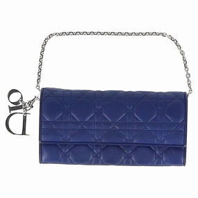 Dior Cannage Lady Dior Rendez-Vous Wallet in Blue Leather