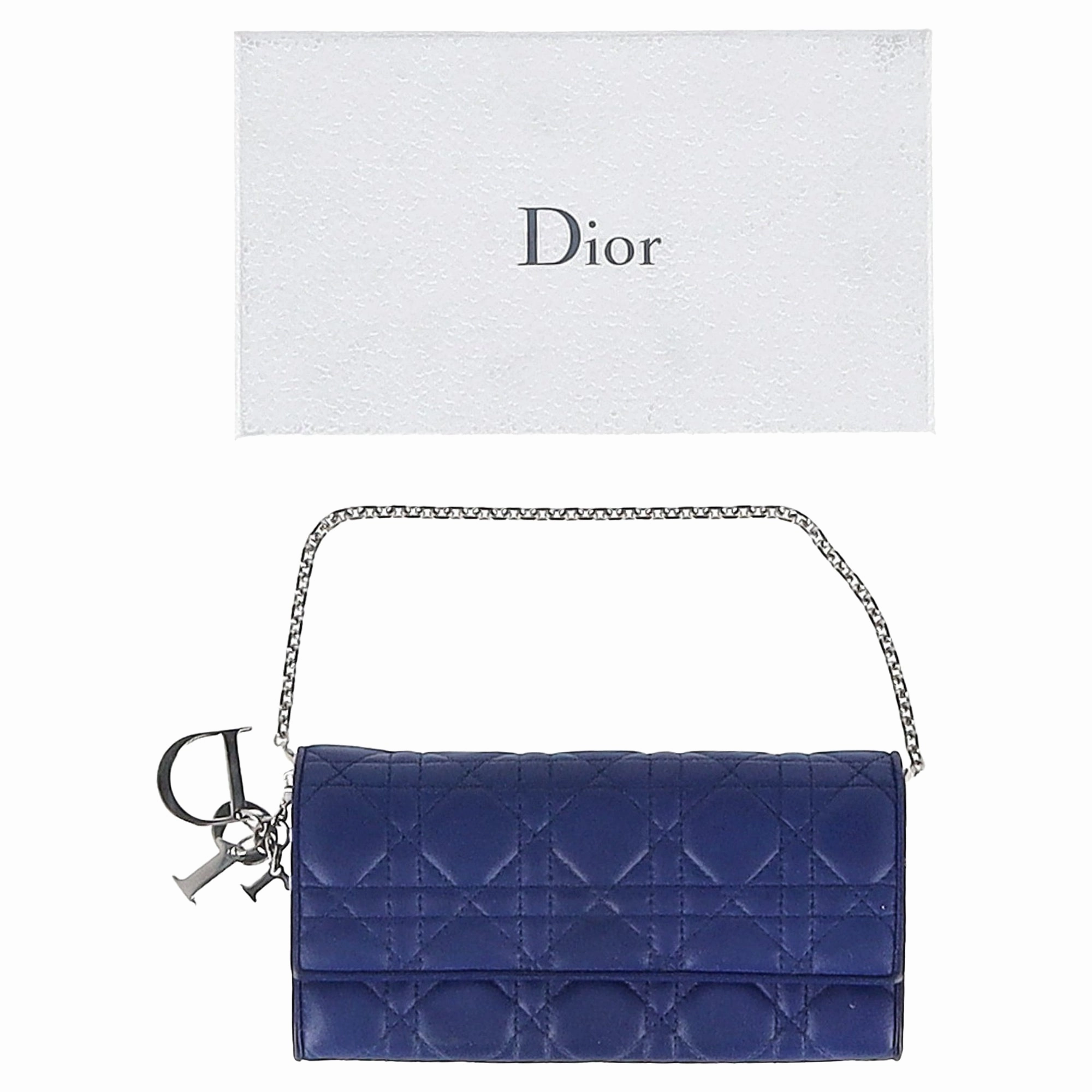 Dior Cannage Lady Dior Rendez-Vous Wallet in Blue Leather