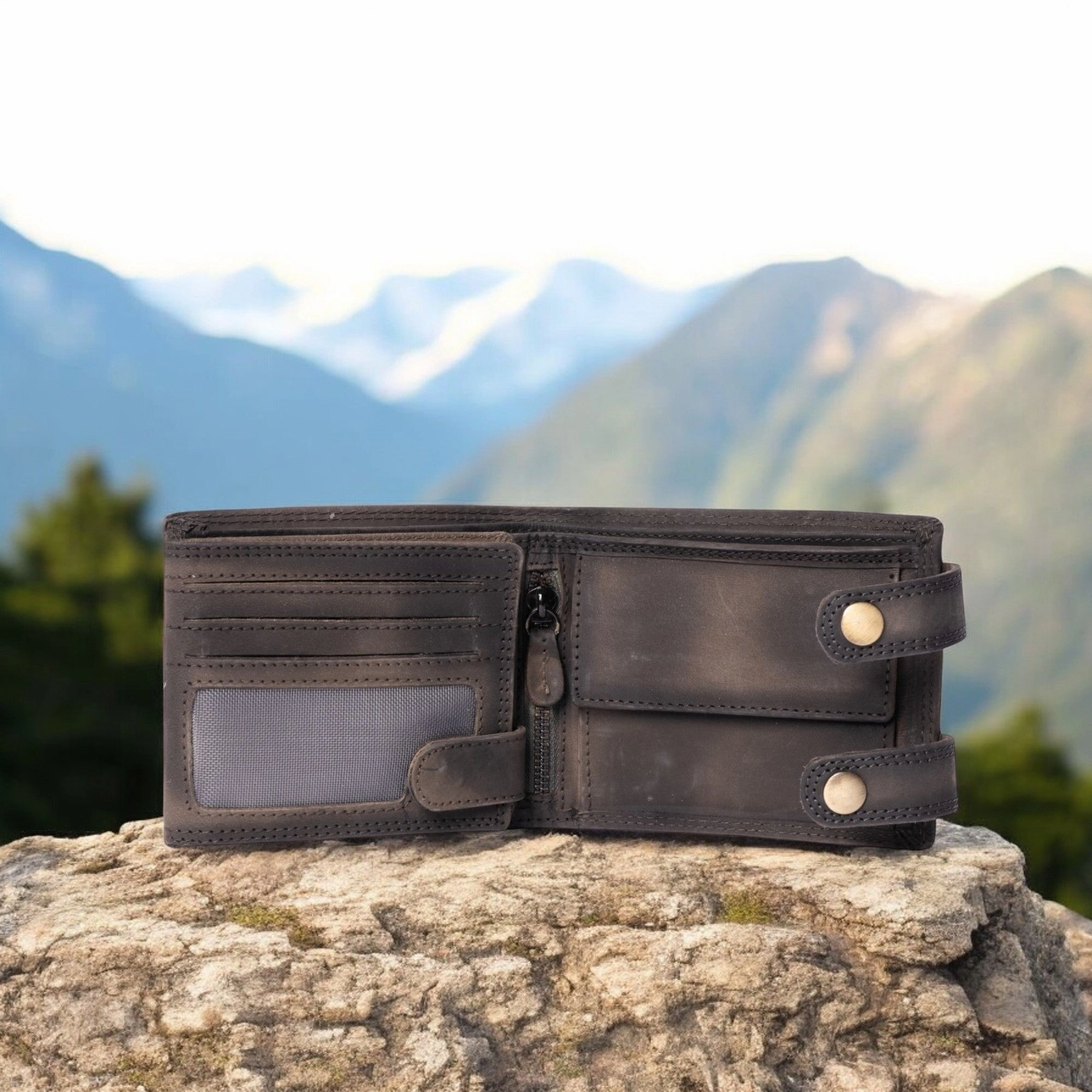 Eagle's Crest Wallet - Black Full Grain Distressed Leather Wallet