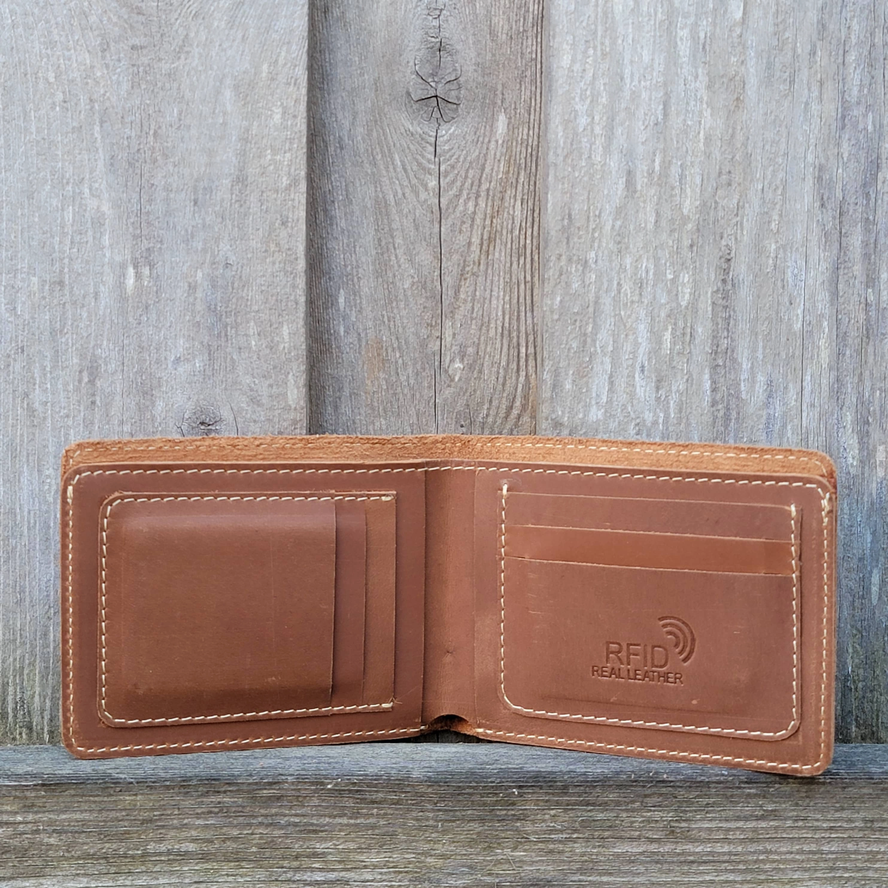 Engraved Cognac Full Grain Leather Minimalist Wallet