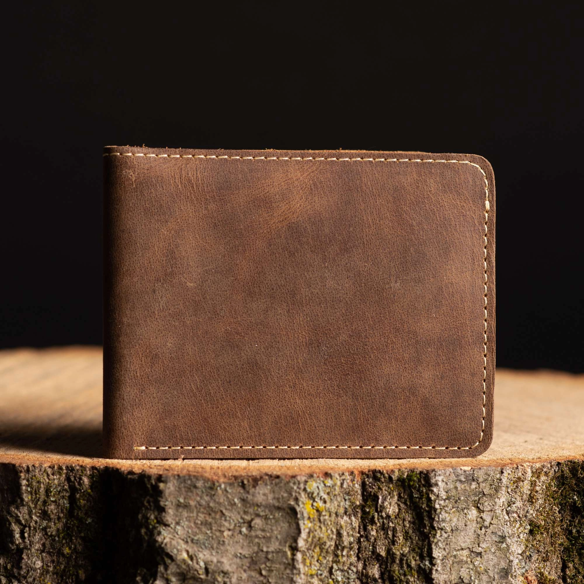 Engraved Cognac Full Grain Leather Minimalist Wallet