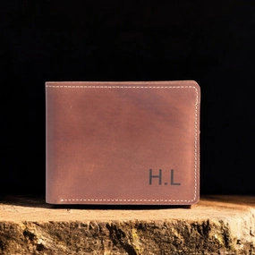 Engraved Cognac Full Grain Leather Minimalist Wallet
