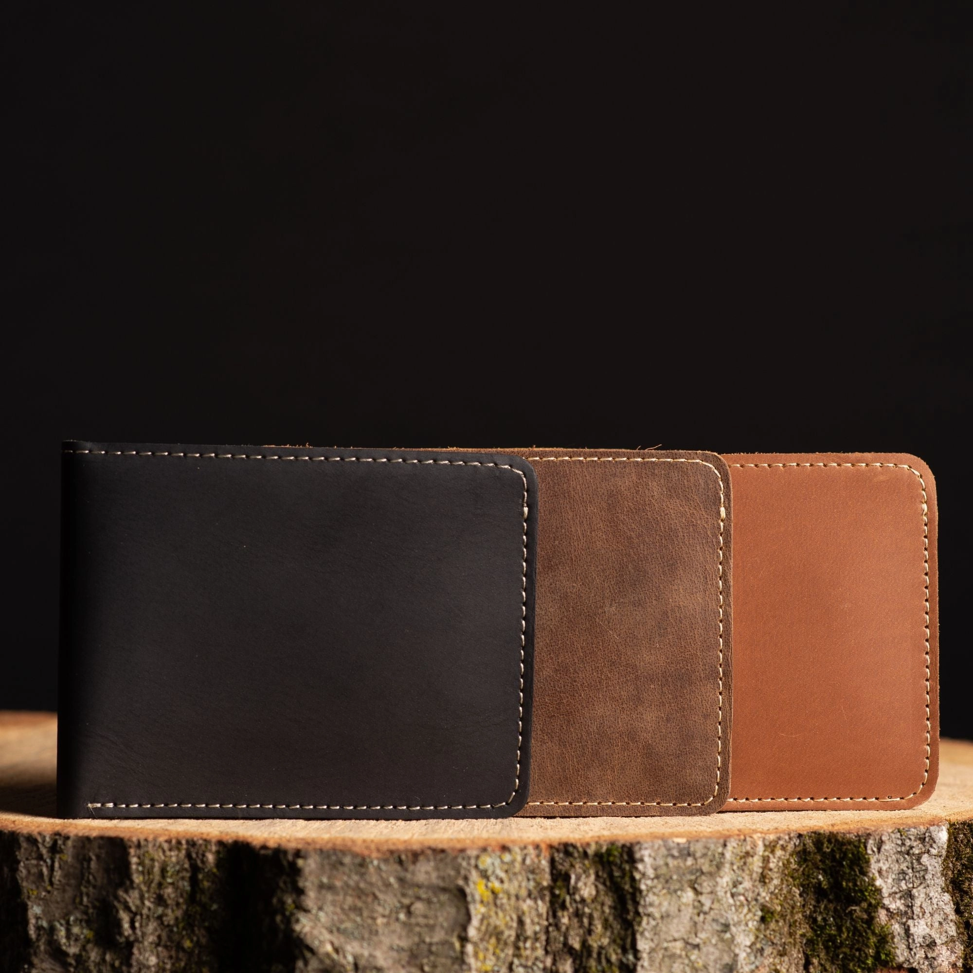 Engraved Cognac Full Grain Leather Minimalist Wallet