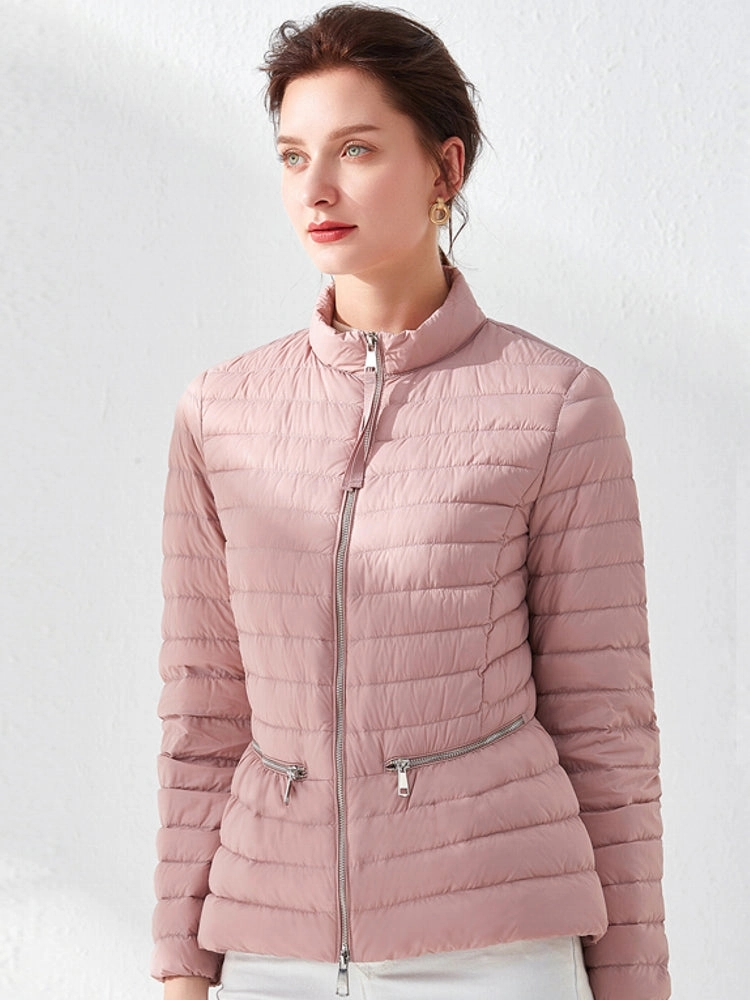 Fashion Pink Slim Waist Coat Jackets Weightless Parkas