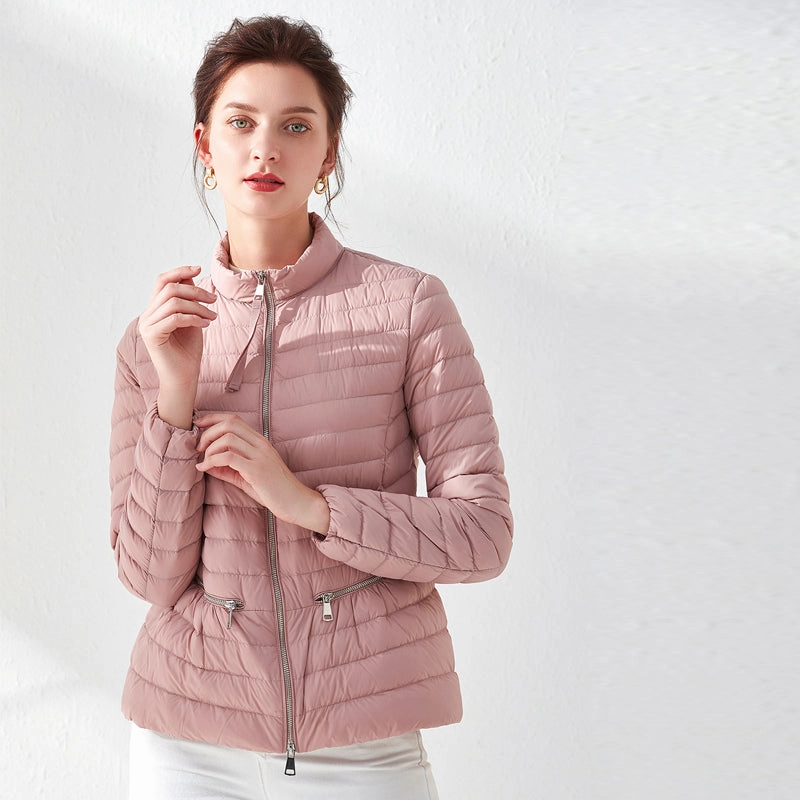 Fashion Pink Slim Waist Coat Jackets Weightless Parkas