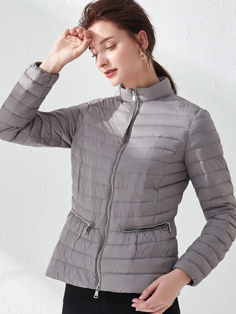 Fashion Pink Slim Waist Coat Jackets Weightless Parkas