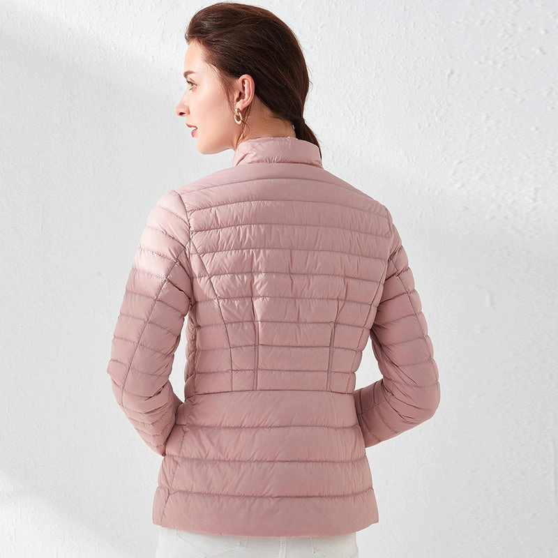 Fashion Pink Slim Waist Coat Jackets Weightless Parkas