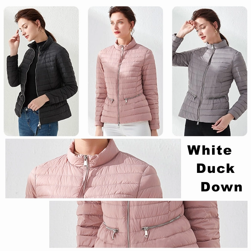 Fashion Pink Slim Waist Coat Jackets Weightless Parkas