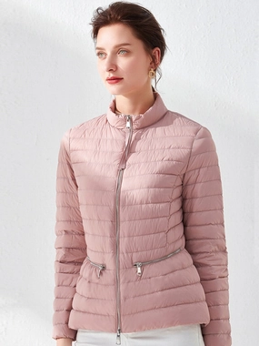 Fashion Pink Slim Waist Coat Jackets Weightless Parkas