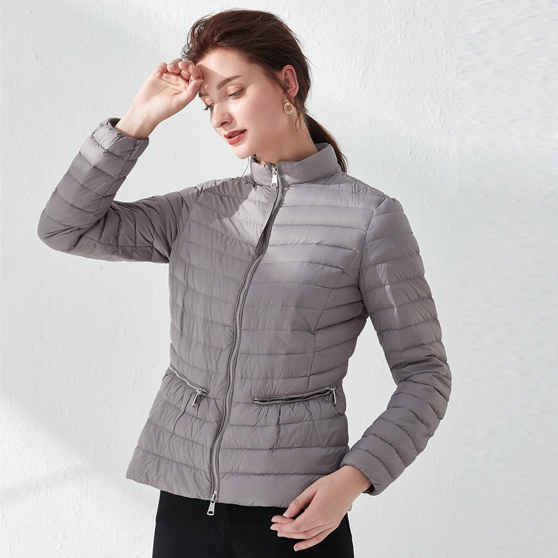 Fashion Pink Slim Waist Coat Jackets Weightless Parkas