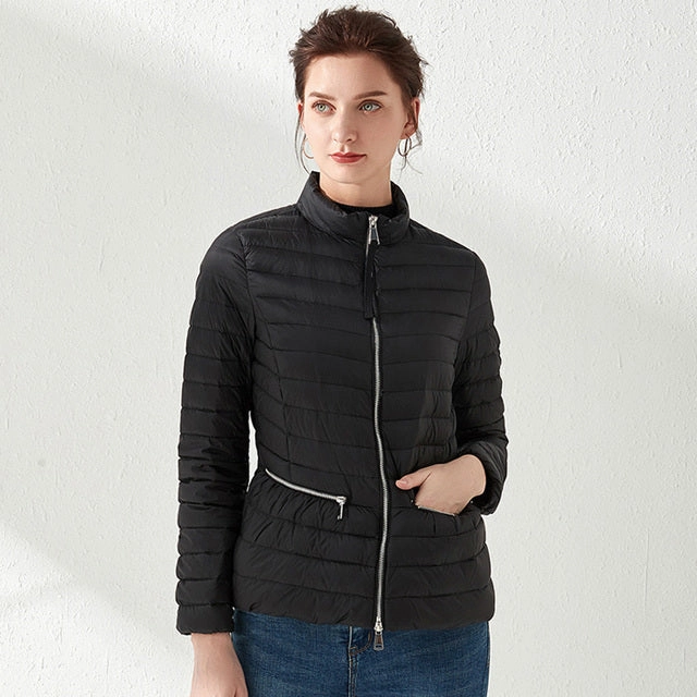 Fashion Pink Slim Waist Coat Jackets Weightless Parkas