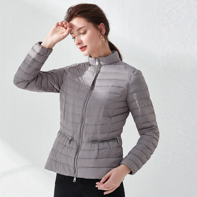 Fashion Pink Slim Waist Coat Jackets Weightless Parkas