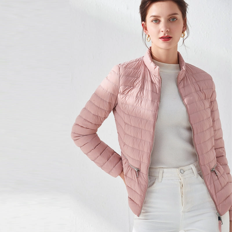 Fashion Pink Slim Waist Coat Jackets Weightless Parkas