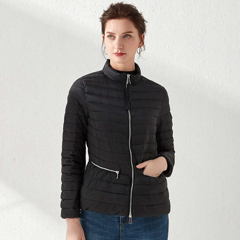 Fashion Pink Slim Waist Coat Jackets Weightless Parkas