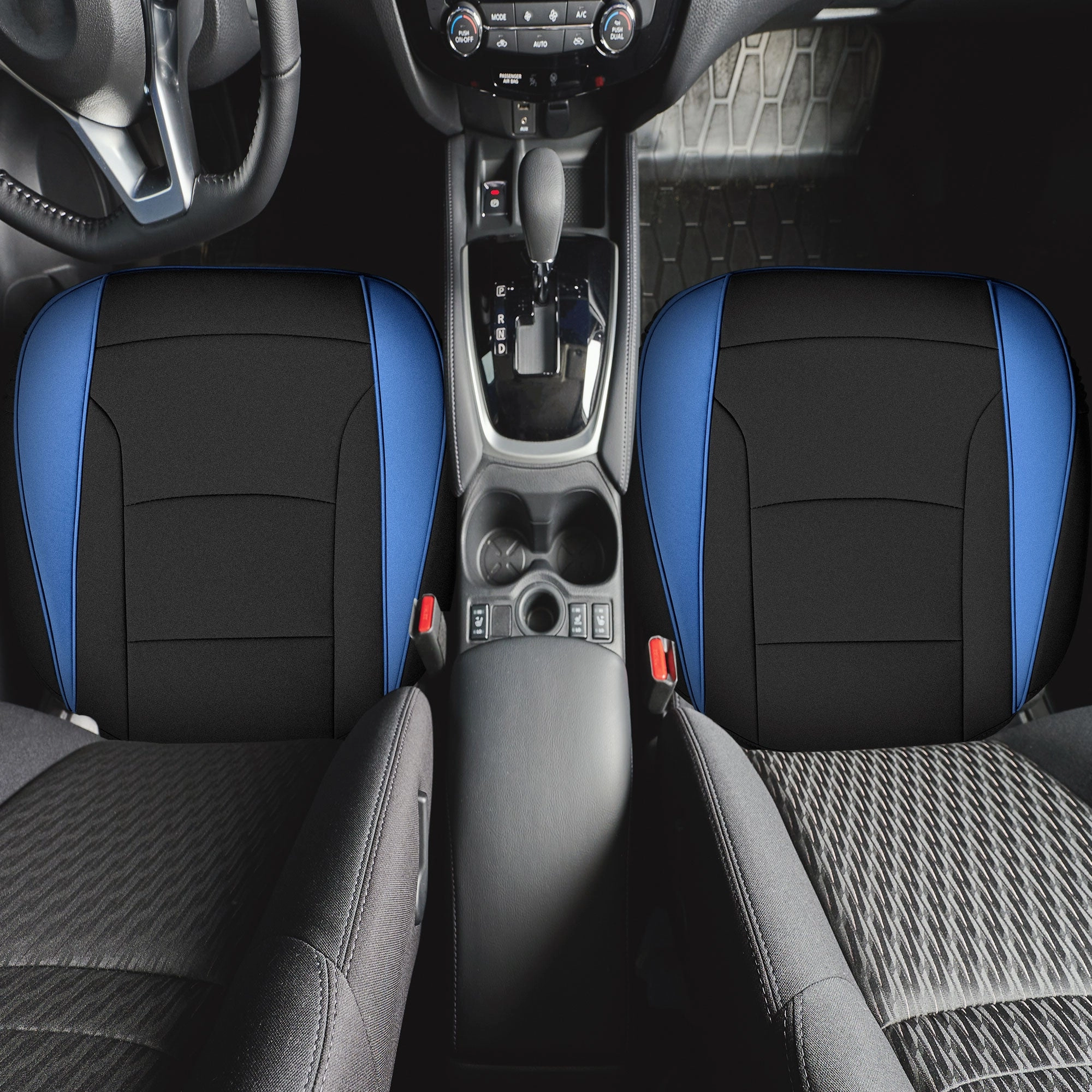 Faux Leather Seat Cushion Pad - 2 Piece Front Set Blue
