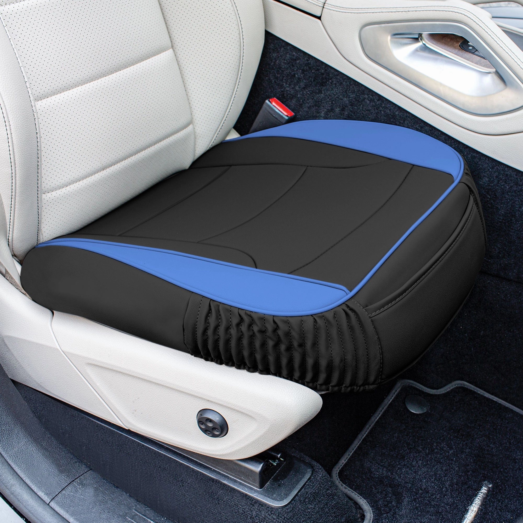 Faux Leather Seat Cushion Pad - 2 Piece Front Set Blue