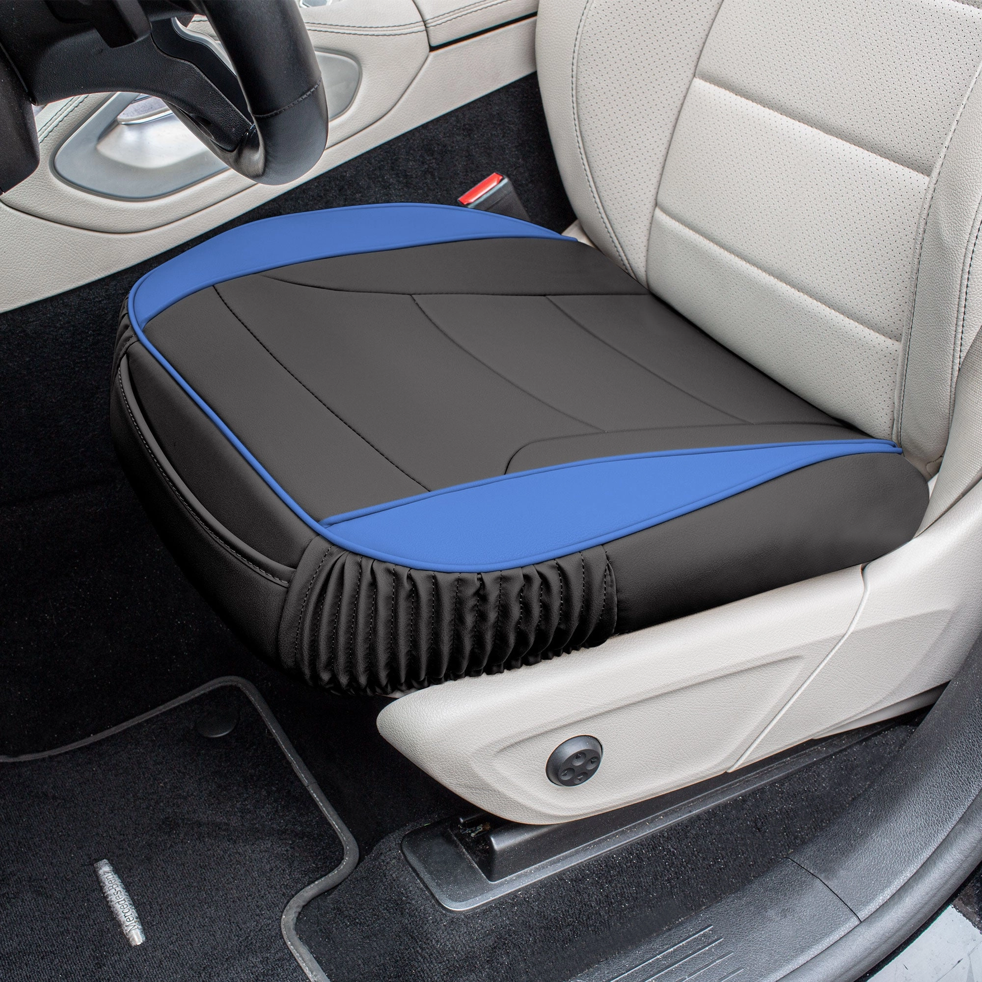 Faux Leather Seat Cushion Pad - 2 Piece Front Set Blue