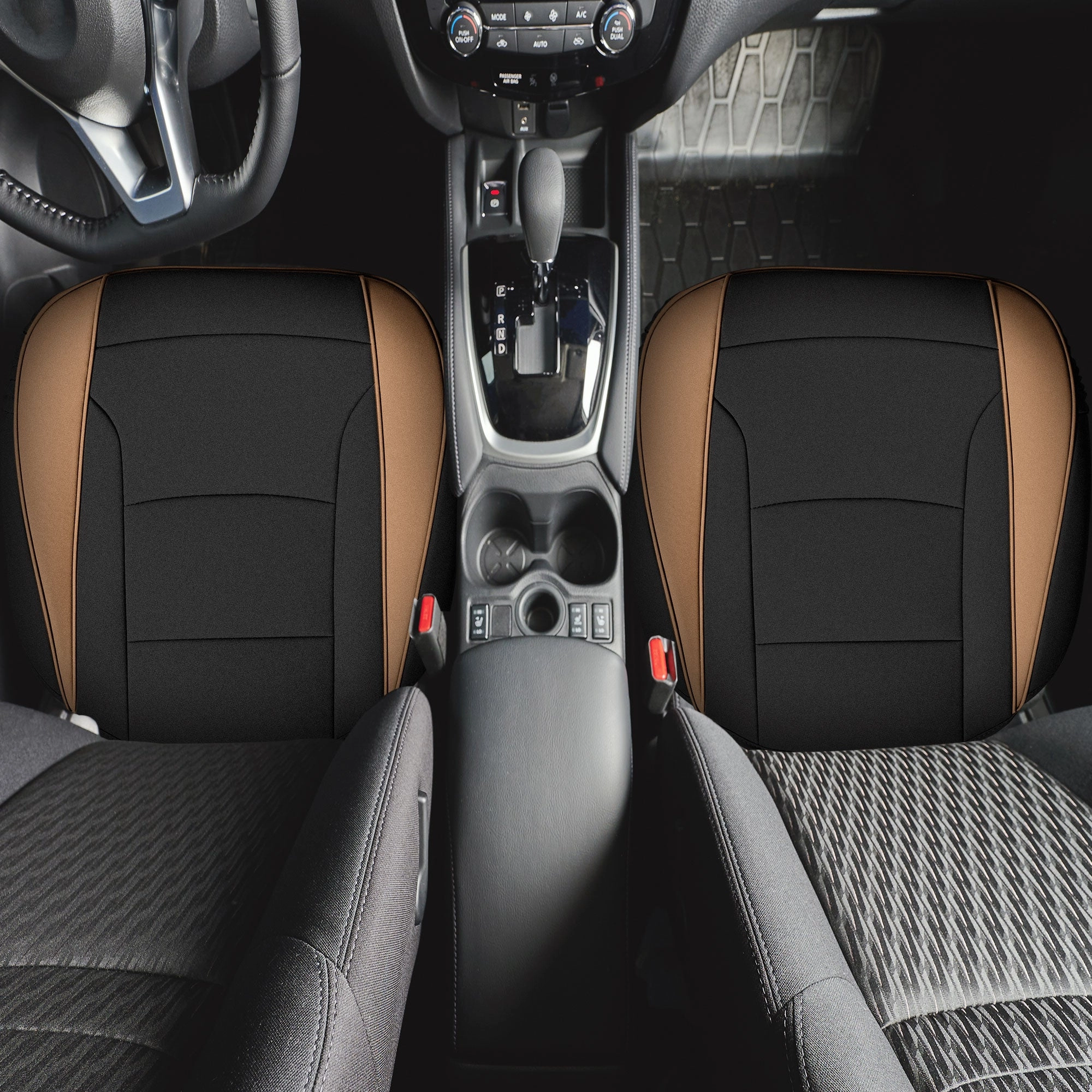 Faux Leather Seat Cushion Pad - 2 Piece Front Set Brown