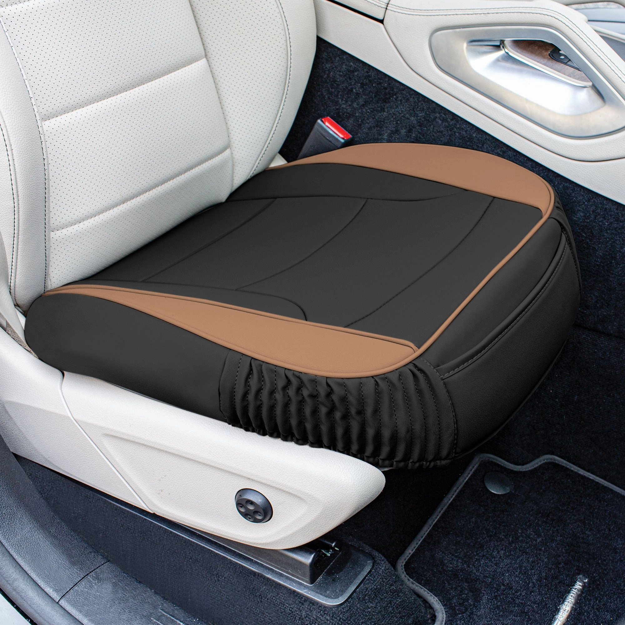 Faux Leather Seat Cushion Pad - 2 Piece Front Set Brown