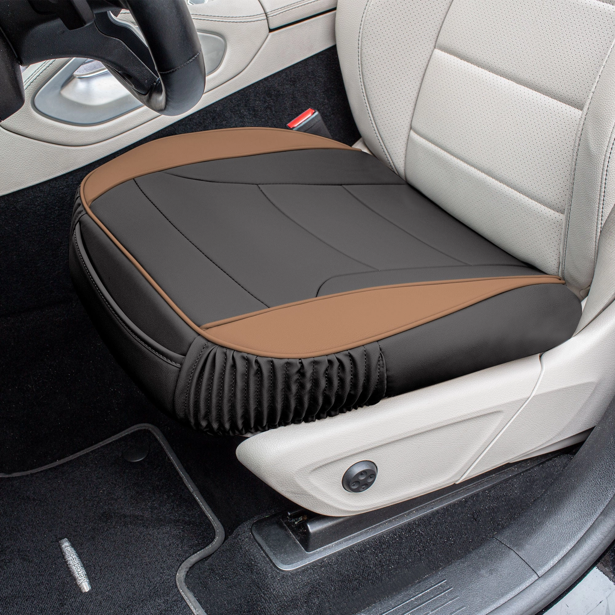 Faux Leather Seat Cushion Pad - 2 Piece Front Set Brown