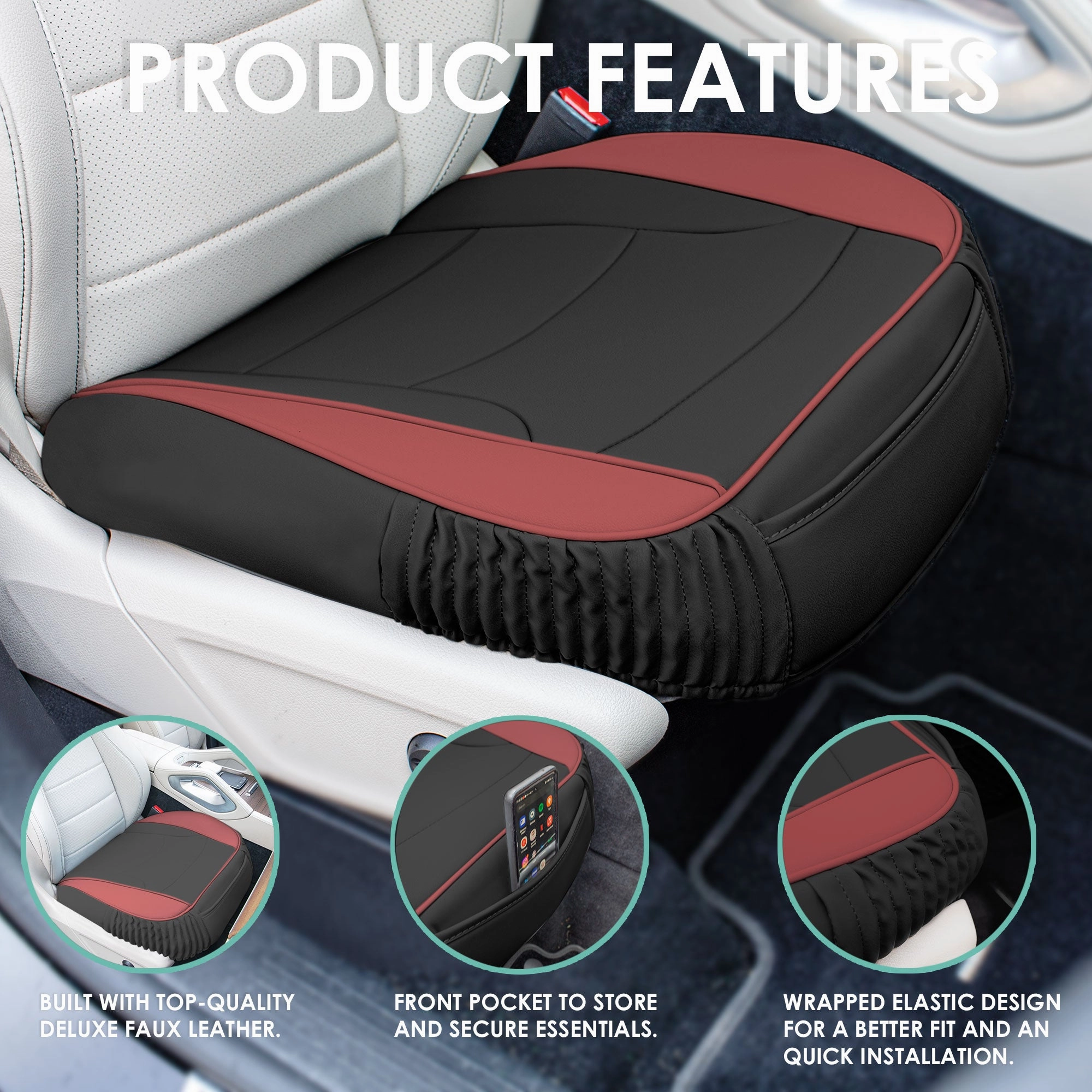 Faux Leather Seat Cushion Pad - 2 Piece Front Set Burgundy