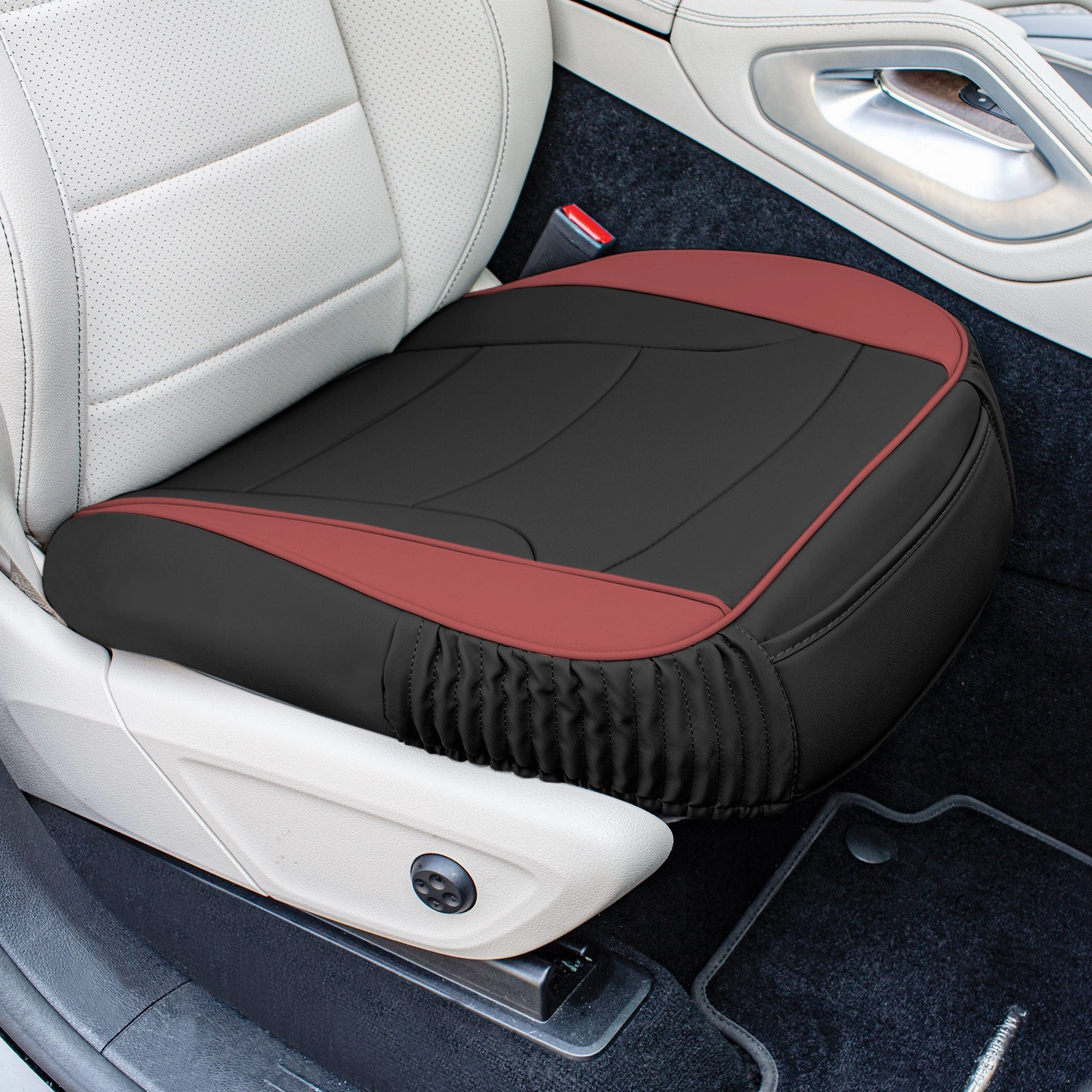Faux Leather Seat Cushion Pad - 2 Piece Front Set Burgundy