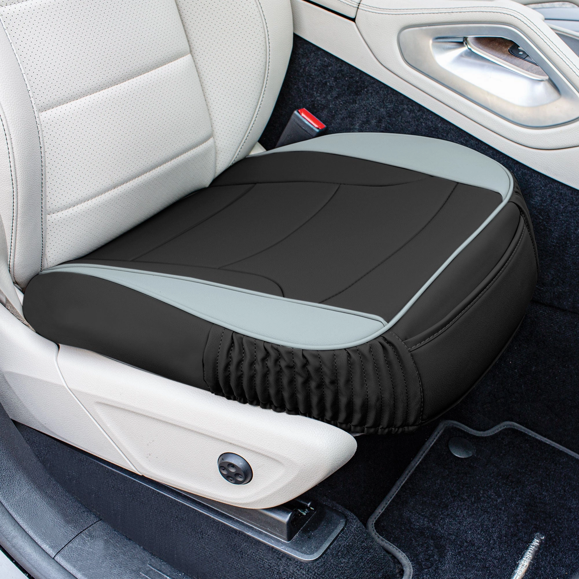 Faux Leather Seat Cushion Pad - 2 Piece Front Set Gray/Black