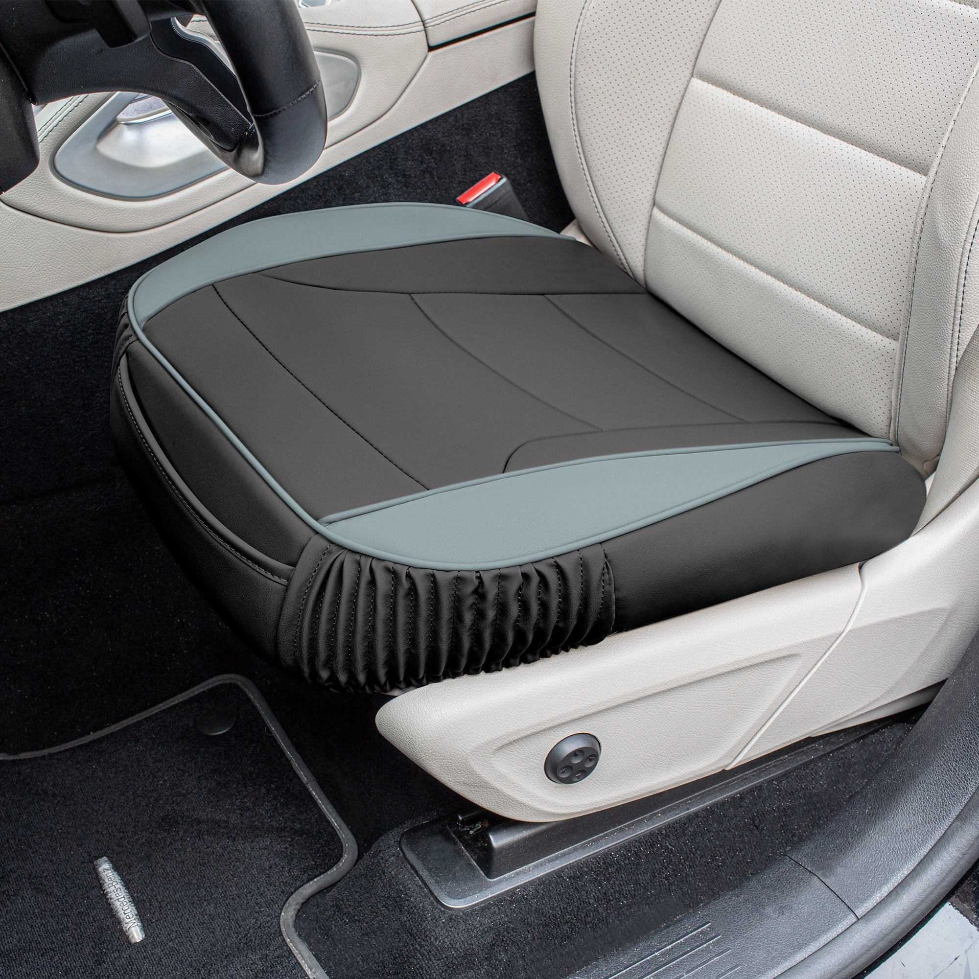 Faux Leather Seat Cushion Pad - 2 Piece Front Set Gray/Black
