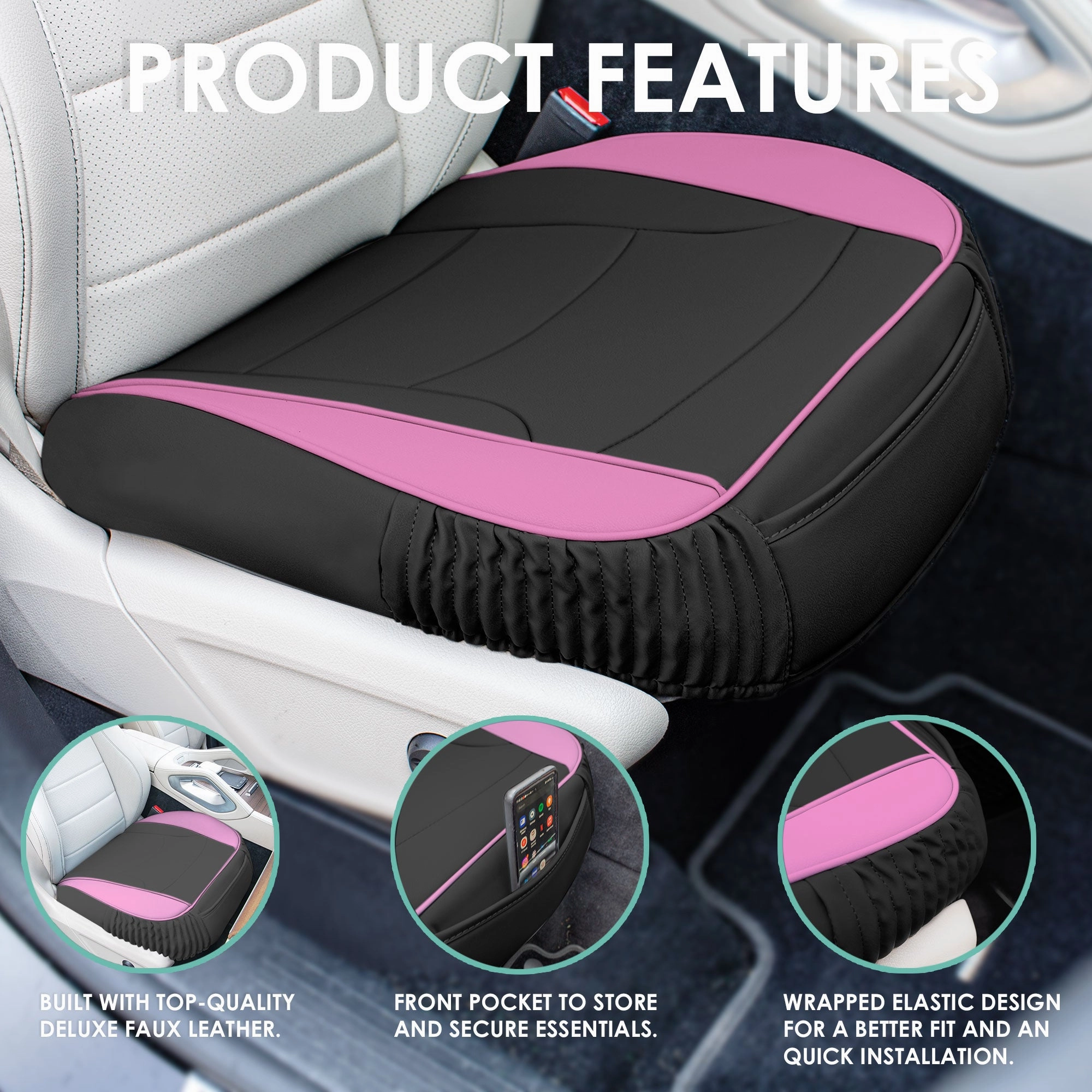 Faux Leather Seat Cushion Pad - 2 Piece Front Set Pink