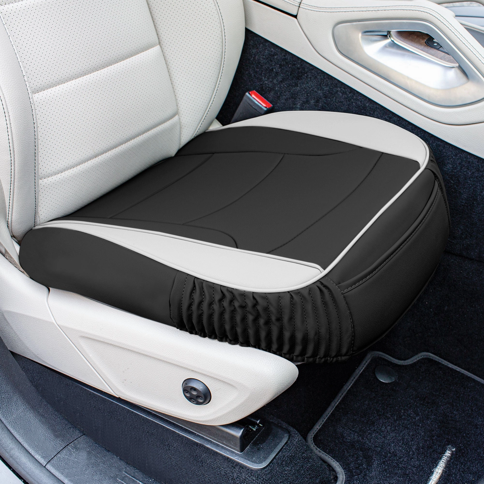 Faux Leather Seat Cushion Pad - 2 Piece Front Set White