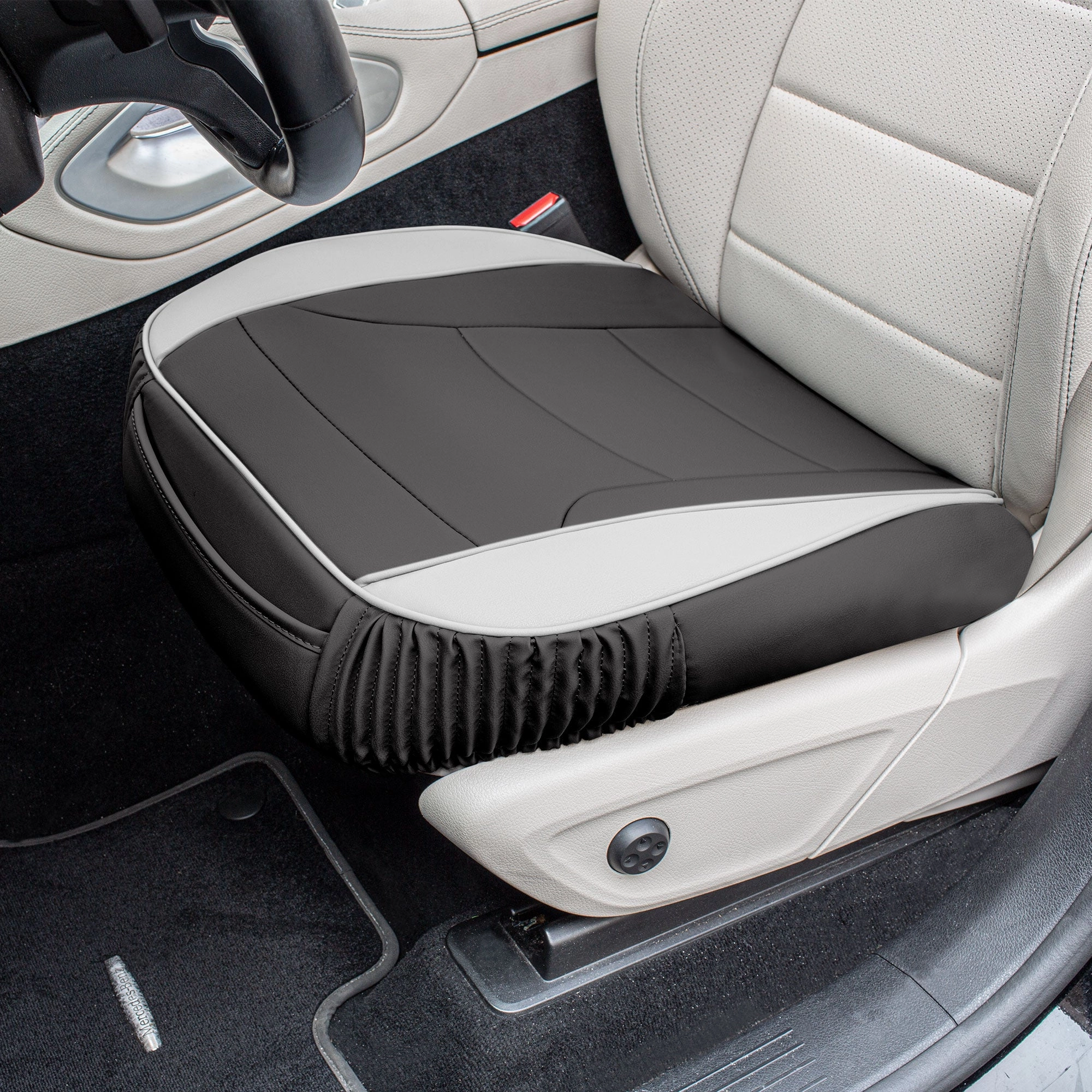 Faux Leather Seat Cushion Pad - 2 Piece Front Set White