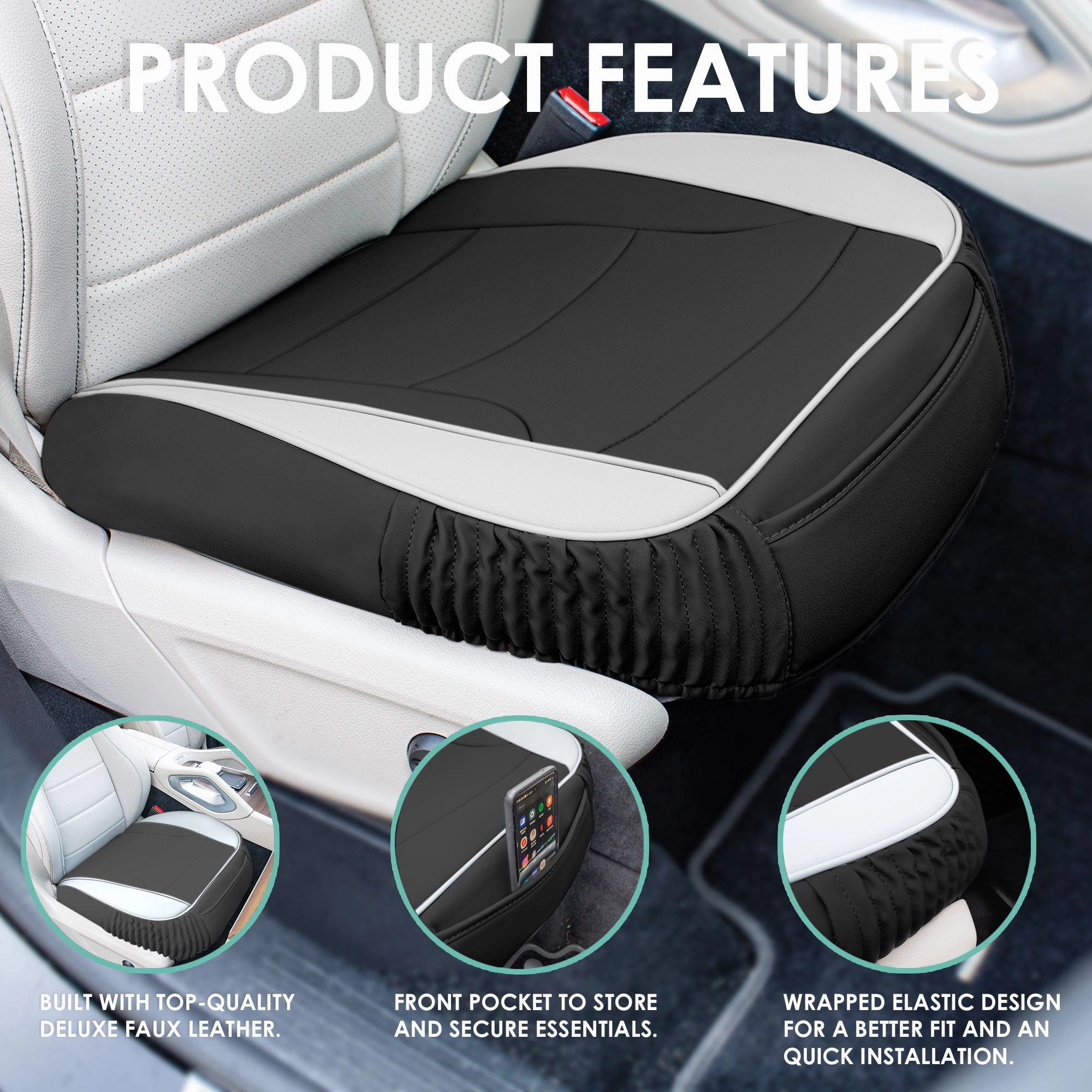 Faux Leather Seat Cushion Pad - 2 Piece Front Set White