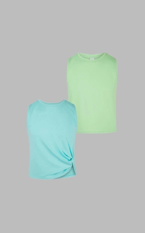 Girls 2 PK Twist Tank and Crew Neck Tank Top