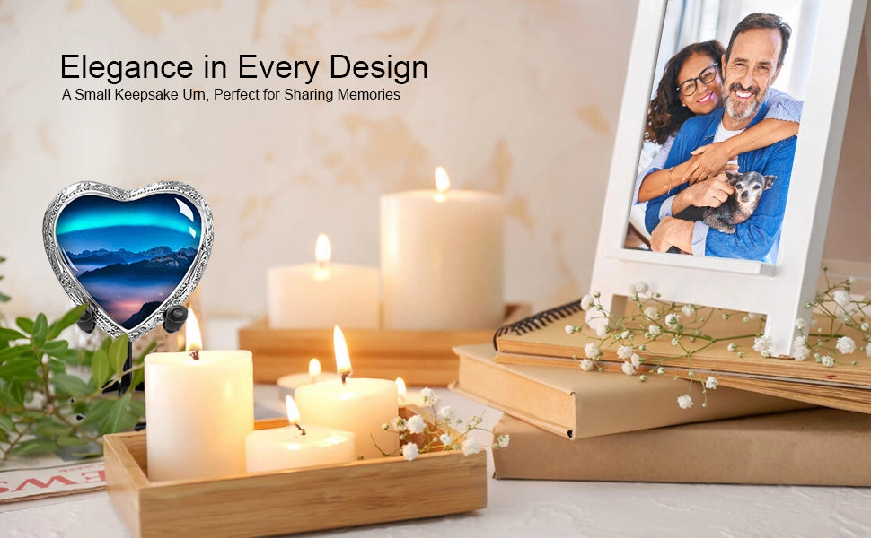 Heart Shaped Small Keepsake Cremation Urns for Human Ashes - Aurora Borealis