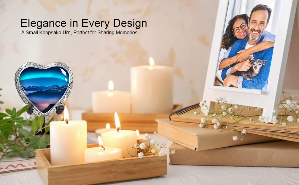 Heart Shaped Small Keepsake Cremation Urns for Human Ashes - Aurora Borealis