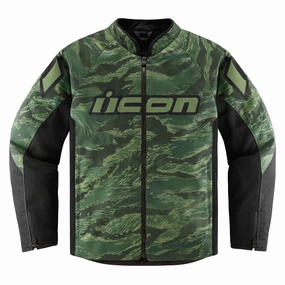 Icon Mens Hooligan CE Motorcycle Jacket Tigers Blood Green