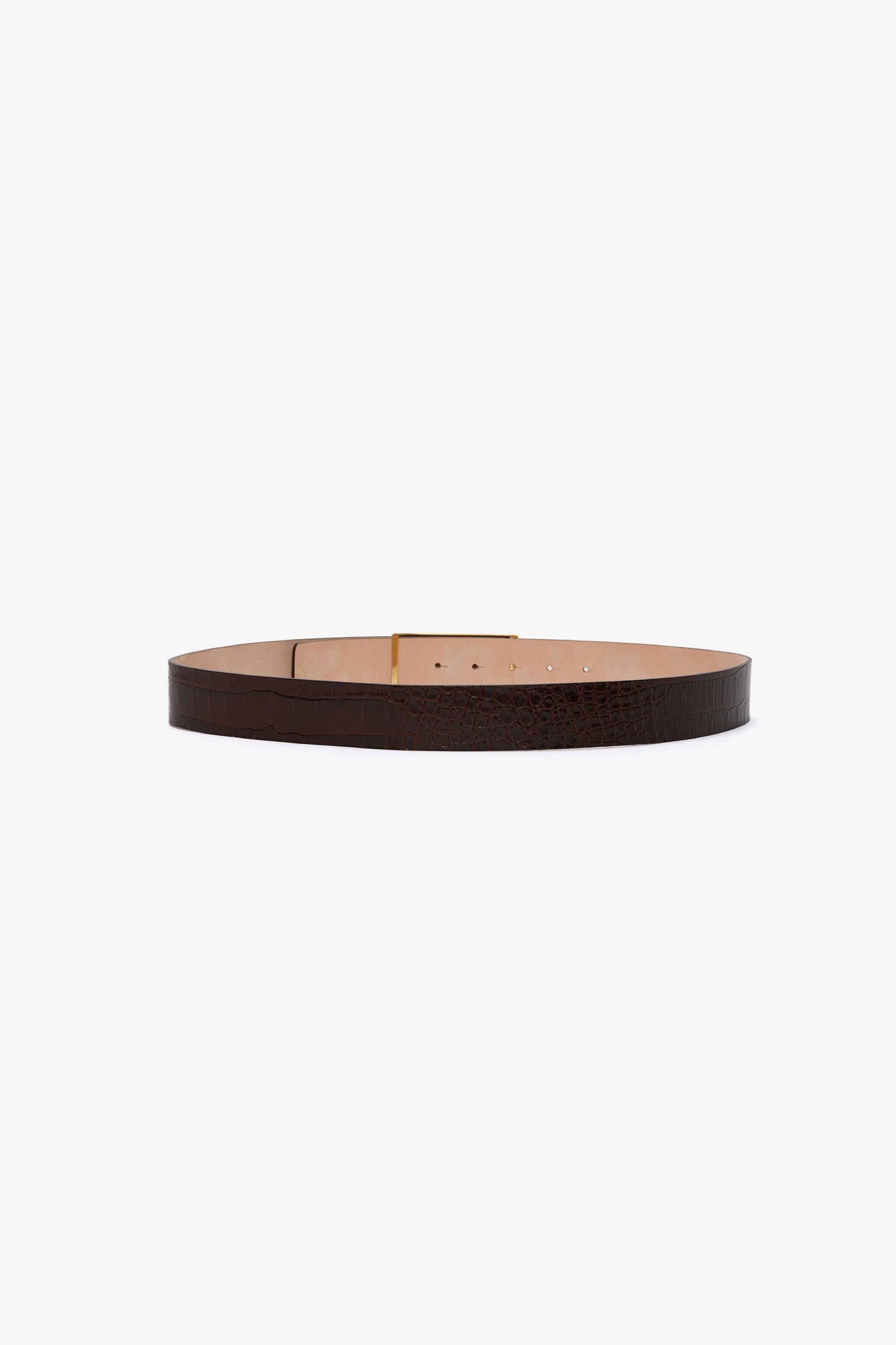 Jumbo Frame Belt In Dark Brown Croc Embossed Leather