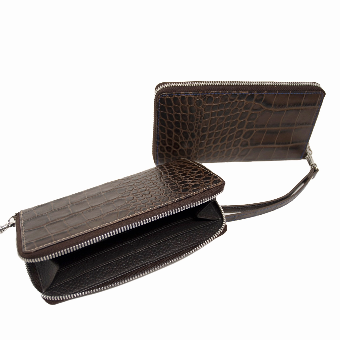 Ladies Mock Crocodile Clutch - Brown